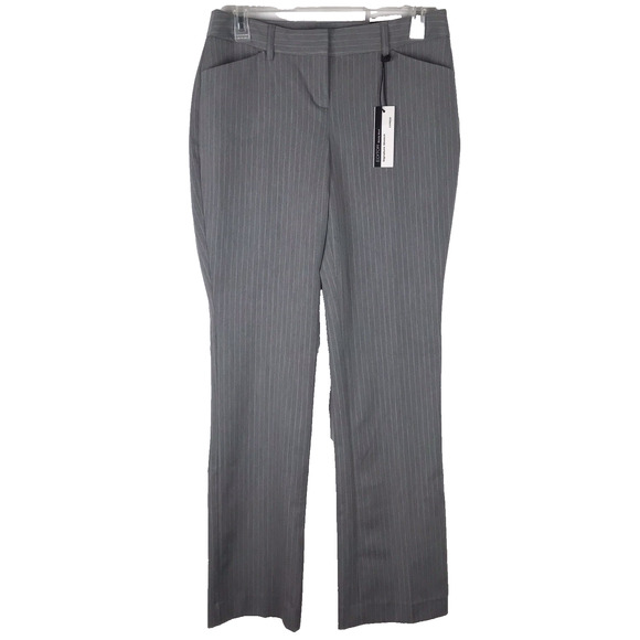 NWT Express Editor Barely Boot Low Rise Stretch Pants Gray Pinstripe Size 2 - Picture 1 of 11